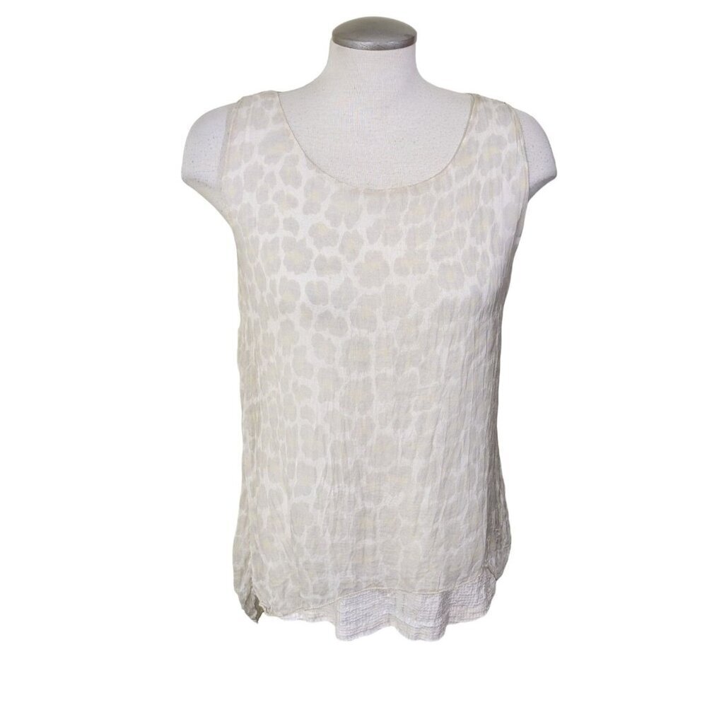 Elena Baldi Womens M Sleeveless Silk Top Round Neck Cream Double Layer Sequins